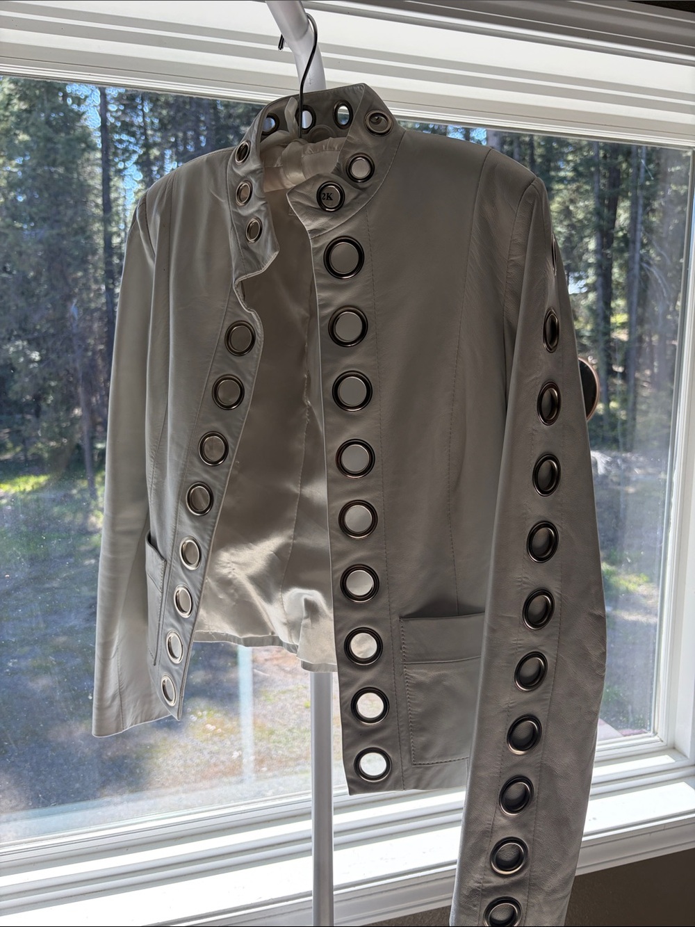 White Leather with Silver Grommet-Trim Jacket
